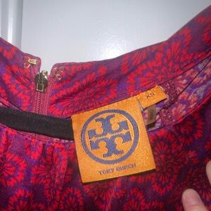Tory Burch Red and Purple Patterned Dress